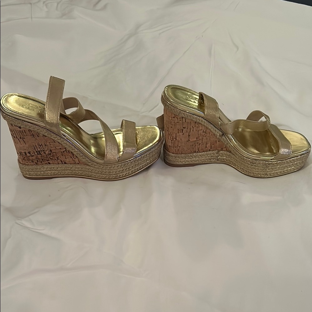 ASOS Design Trinity Elastic Strappy Gold Wedge Sandals - Picture 5 of 6